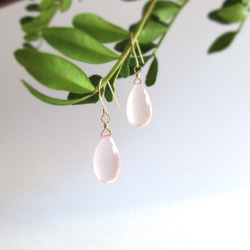 高品質】13mm美粒「ローズクォーツ」14kgf・K10ピアス/イヤリング