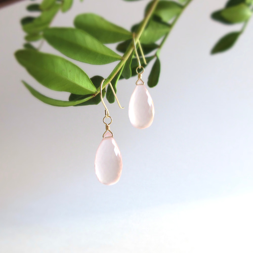 高品質】13mm美粒「ローズクォーツ」14kgf・K10ピアス/イヤリング