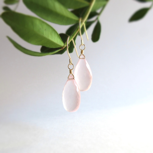 高品質】13mm美粒「ローズクォーツ」14kgf・K10ピアス/イヤリング