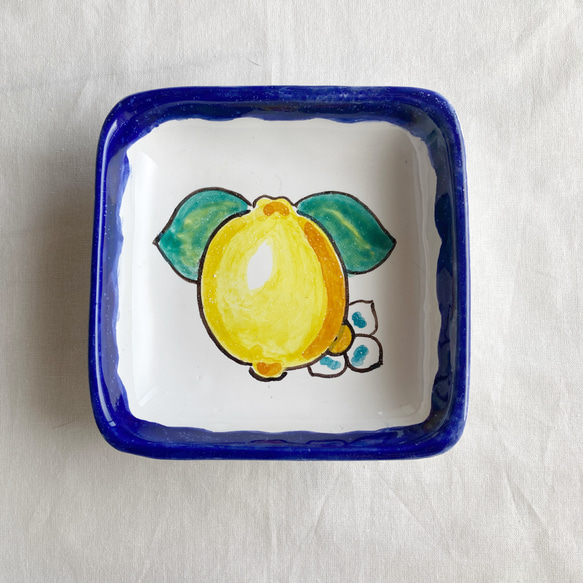 【4枚セット】角皿 12cm SPN001  マヨリカ焼き イタリア陶器 小皿 取り皿　フルーツ 4枚目の画像