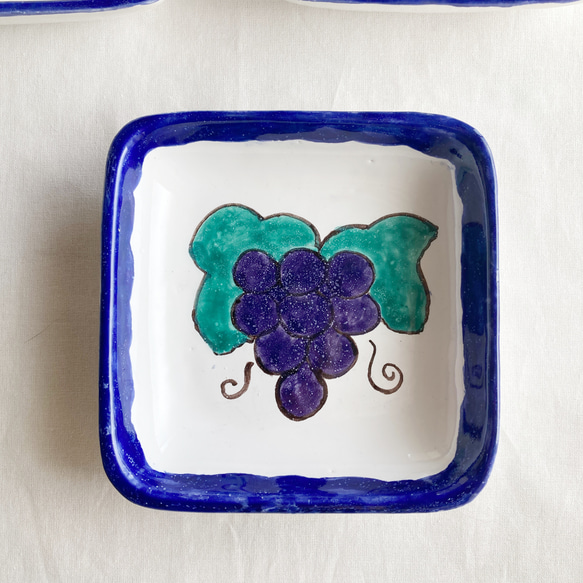 【4枚セット】角皿 12cm SPN001  マヨリカ焼き イタリア陶器 小皿 取り皿　フルーツ 3枚目の画像