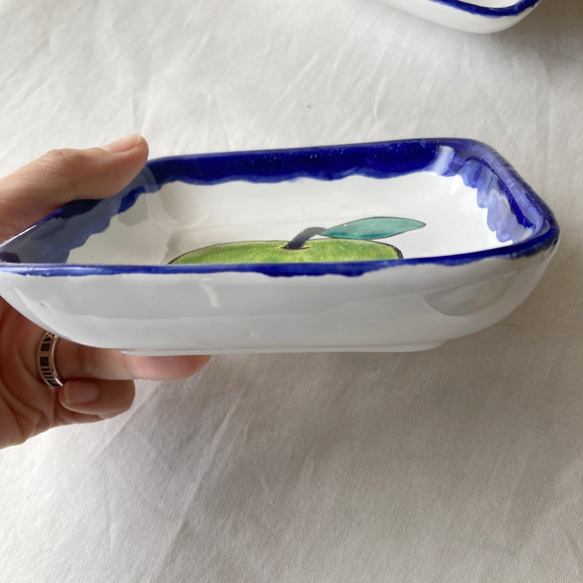 【4枚セット】角皿 12cm SPN001  マヨリカ焼き イタリア陶器 小皿 取り皿　フルーツ 7枚目の画像