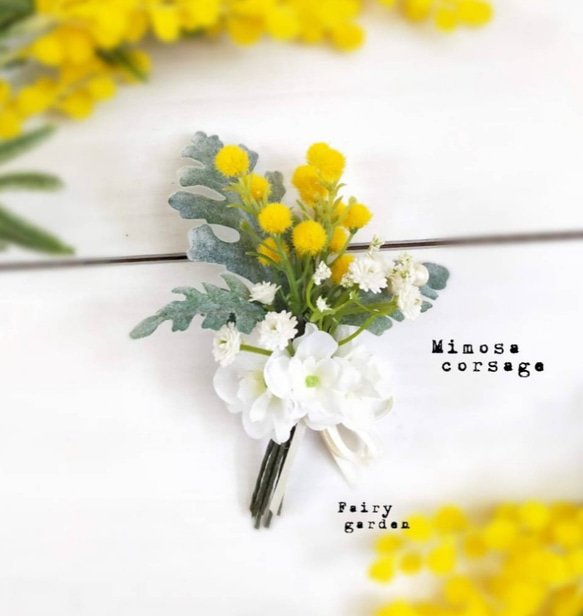 ミモザと小花のSimple corsage コサージュ Fairy garden 通販 15530268  