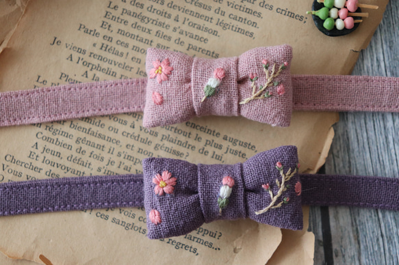 桜とお花見団子の刺繍首輪 3枚目の画像