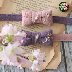 桜とお花見団子の刺繍首輪 1枚目の画像