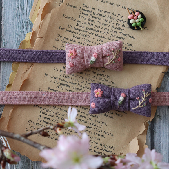 桜とお花見団子の刺繍首輪 6枚目の画像
