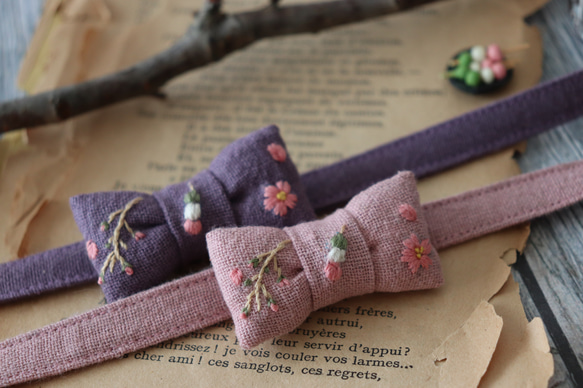 桜とお花見団子の刺繍首輪 2枚目の画像
