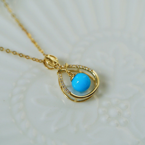 柔和」K18 天然ターコイズ 高品質 天然ダイヤモンド オーダーメイド  