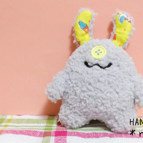 うさ耳ひとつめちゃんミニ＊もふもふグレー ぬいぐるみ HANDMADE *ryan
