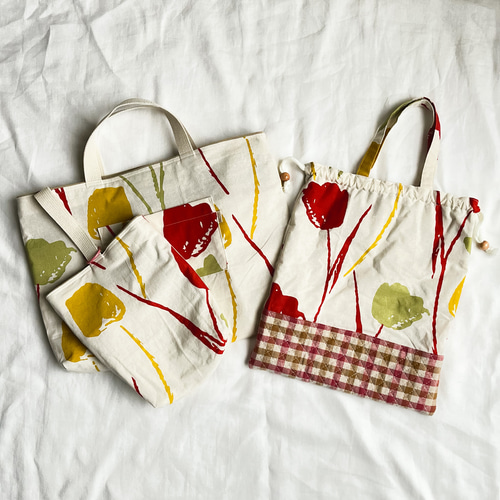 赤とベージュのチェック 入園入学セット 3点セット 入園グッズ 通園