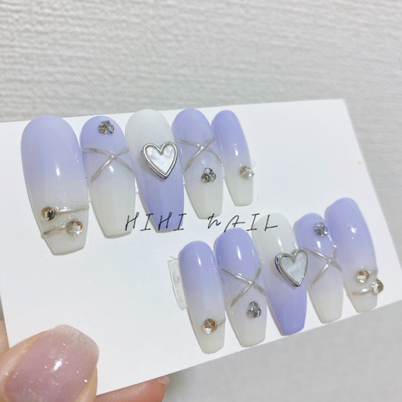 ネイルチップ/つけ爪/ワンホンネイル/韓国ネイル/ハート/パープル  