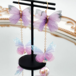 【注文製作】蝶々　春のピアス　ピンク桜色　着物のピアス イヤリング UVレジンアレルギー対応 9枚目の画像