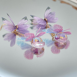 【注文製作】蝶々　春のピアス　ピンク桜色　着物のピアス イヤリング UVレジンアレルギー対応 7枚目の画像