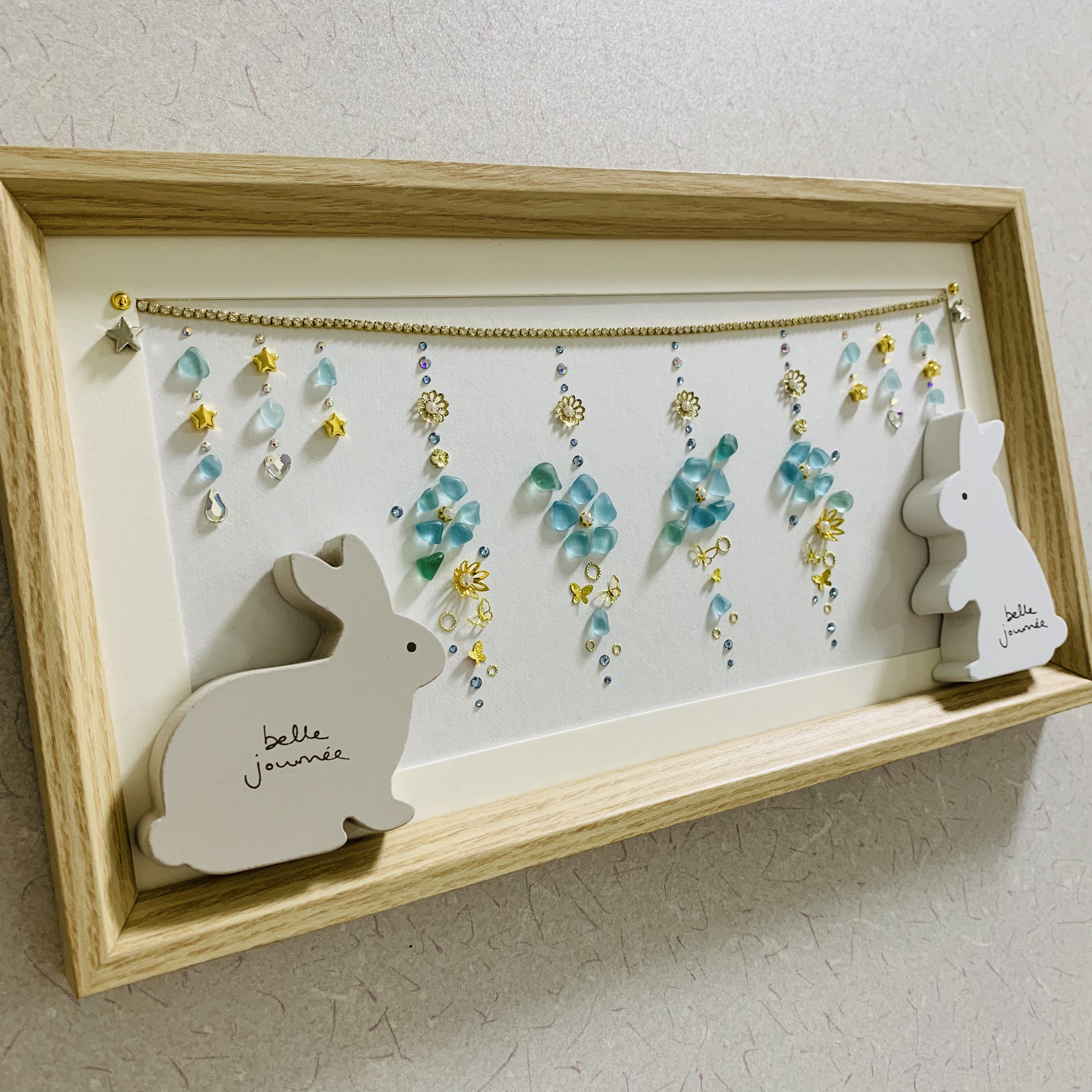 限定 インテリア雑貨 海の宝石 うさぎ ネモフィラ お花畑 シーグラスアート 観葉植物フラワーアート 誕生日プレゼント