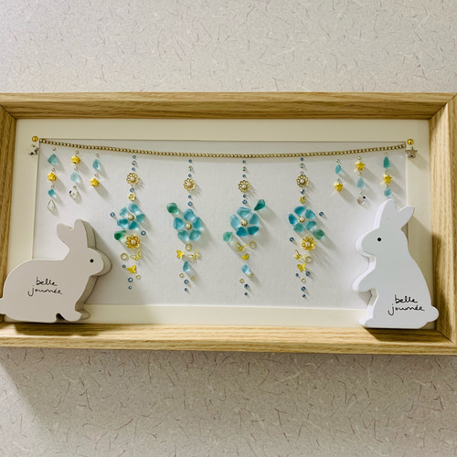 フラワーバルーンとテディベア シーグラス／天然石／フレーム