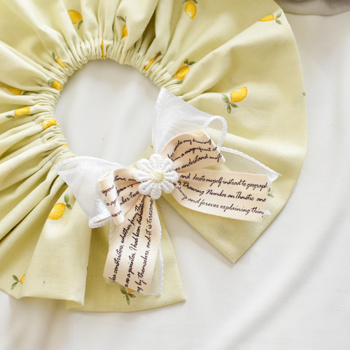 送料無料！レースのリボンつけ襟スタイ(イエロー)