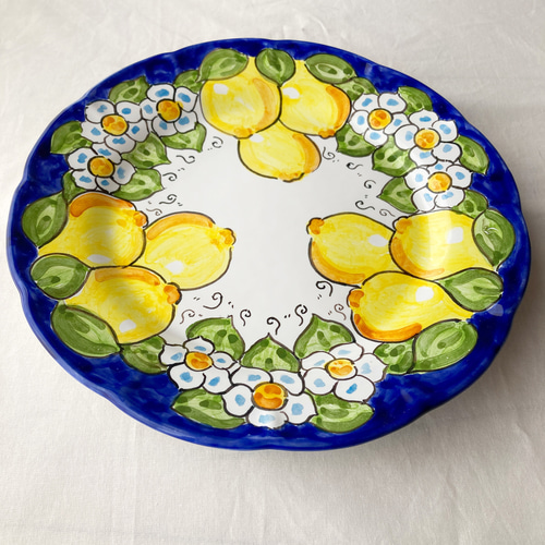 丸皿 パスタ皿 26cm GEO028 マヨリカ焼き イタリア陶器 レモン柄
