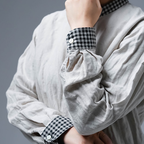 期間限定早割！数量限定！】襟袖チェック柄 スタンドカラーシャツ