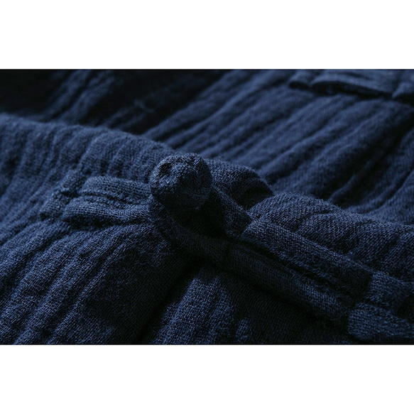 綿麻長袖トップス　柔らかい綿麻シャツ　レトロ　武術服　太極拳服　ノットボタン　ネイビー　L151NV 5枚目の画像