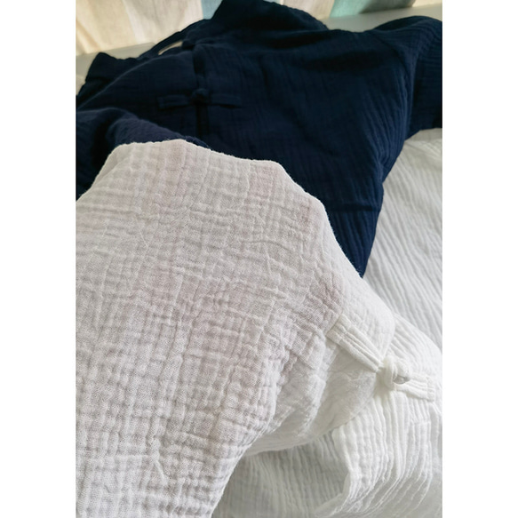 綿麻長袖トップス　柔らかい綿麻シャツ　レトロ　武術服　太極拳服　ノットボタン　ネイビー　L151NV 13枚目の画像