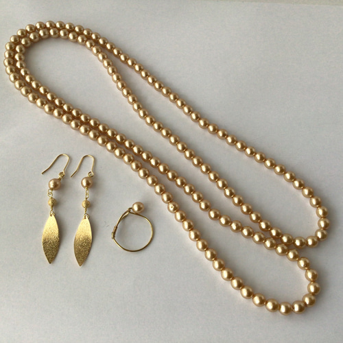 お得なアクセサリー3点セット ブライトゴールドパールロング  