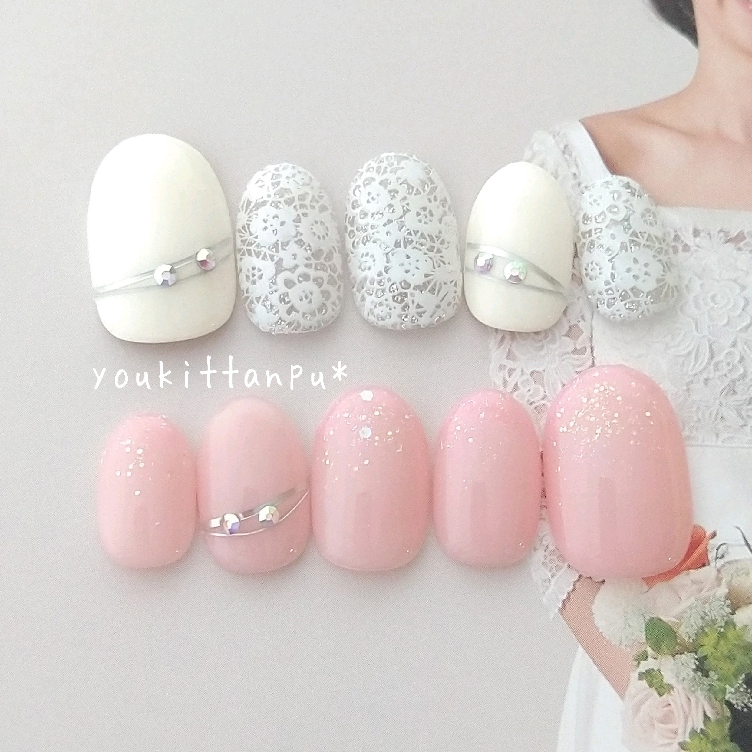 ネイルチップ＊primavera *つけ爪 結婚式 ブライダル ウェディング 白無垢 成人式 振袖 シンプル 花柄 春