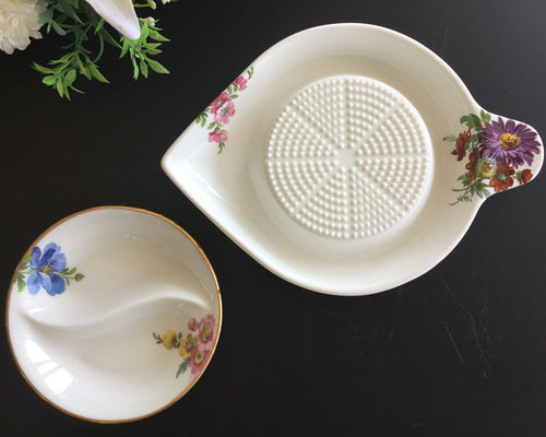 マイセン柄・陶器のおろし器と薬味皿のセット 小皿 s-blueglass 通販