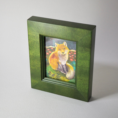 原画「花の灯り〜キツネ」イラスト・水彩画・ペン画・絵画・額入 絵画