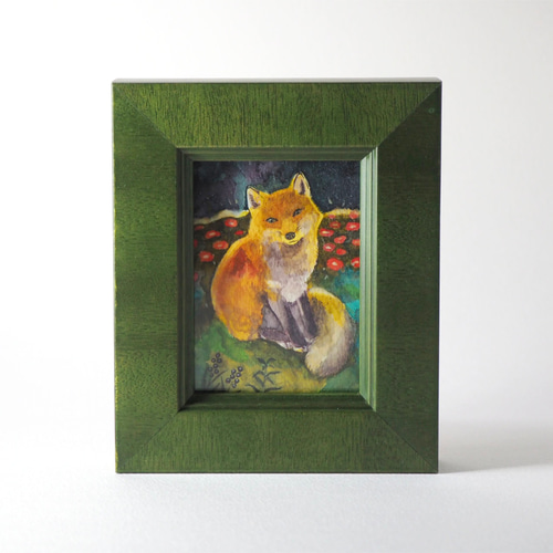 原画「花の灯り〜キツネ」イラスト・水彩画・ペン画・絵画・額入 絵画