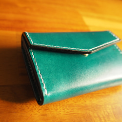 コンパクトウォレット  ミニ財布  姫路レザー  本革  ターコイズブルー 2枚目の画像