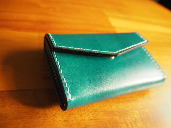 コンパクトウォレット  ミニ財布  姫路レザー  本革  ターコイズブルー 2枚目の画像