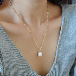 【2way】14KGF/ FRESHWATER PEARL FLAT CHAIN NECKLACE 4枚目の画像