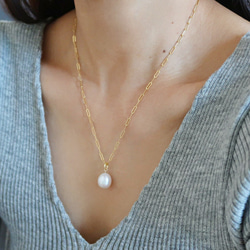 【2way】14KGF/ FRESHWATER PEARL FLAT CHAIN NECKLACE 1枚目の画像