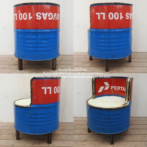 ドラム缶チェアー 1点物 ドラム缶をリメイクしたチェア 1P K 1人掛け スチール椅子