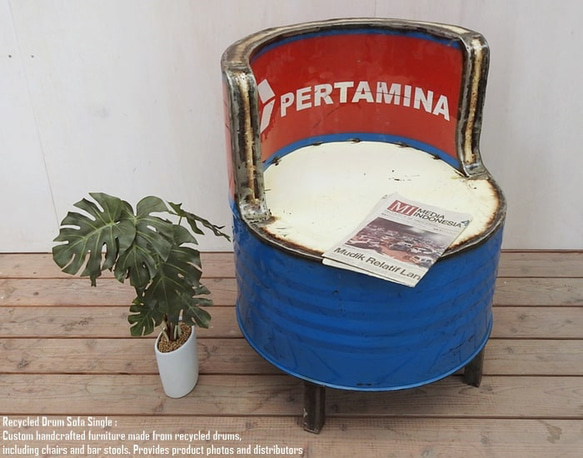 1点物 ドラム缶をリメイクしたチェア 1P K 1人掛け スチール椅子