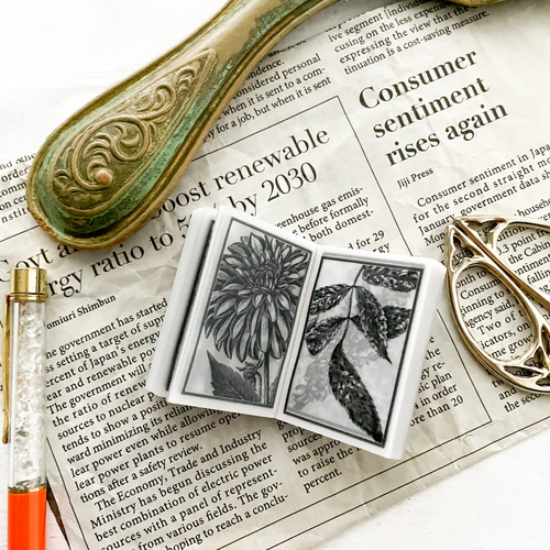 豆本風 紙モノ「植物図鑑」モノトーン 100枚 コラージュ素材 お裾分け