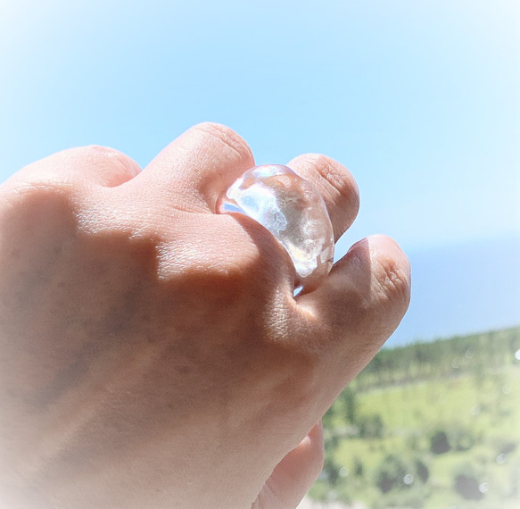 【受注製作】きらめくガラスのリング　氷 4枚目の画像