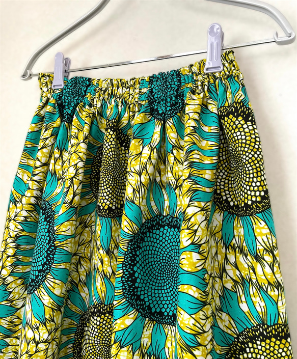 アフリカ布　ギャザースカート　ロングスカート　ひまわり 6枚目の画像