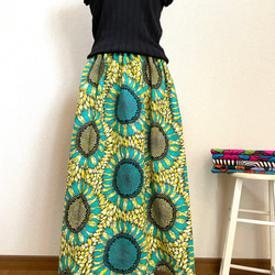 アフリカ布　ギャザースカート　ロングスカート　ひまわり 2枚目の画像