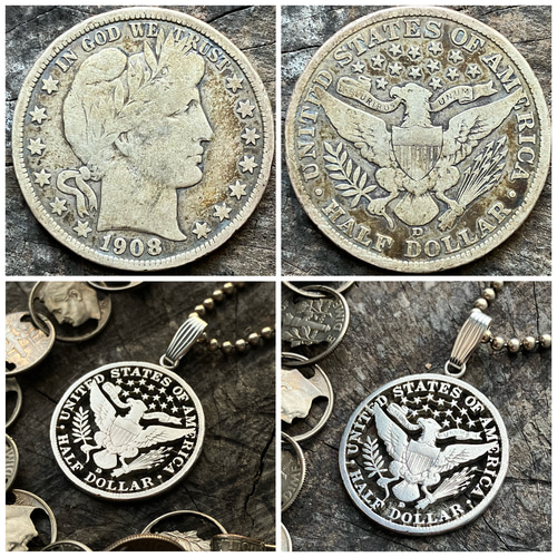 アメリカカットコインネックレス　バーバーハーフダラー　銀貨　silver900