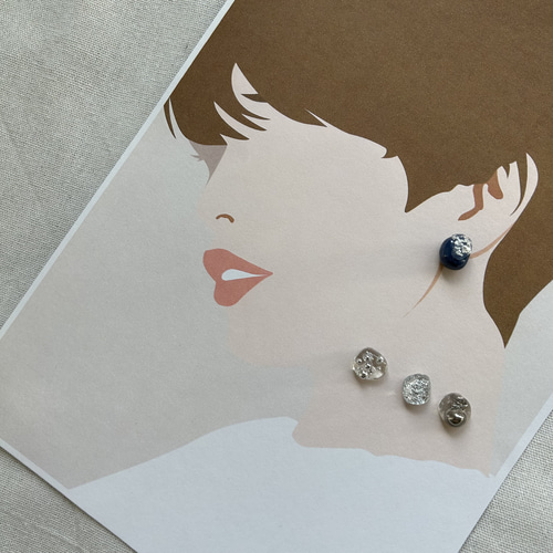 一点もの】ニュアンス小粒4点セットピアス/イヤリング(ブルー) ピアス 