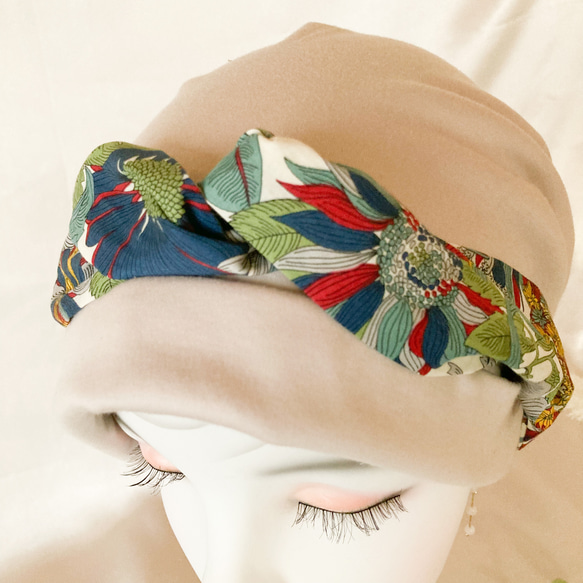 ❤︎優雅頭巾風格護理帽大方米色✖️Liberty Tana Lawn 柔軟護理帽醫療帽 第7張的照片