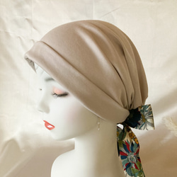 ❤︎優雅頭巾風格護理帽大方米色✖️Liberty Tana Lawn 柔軟護理帽醫療帽 第3張的照片