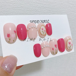 ピンクチューリップ/ネイルチップ/つけ爪/春ネイル/ワンホンネイル  