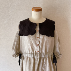 ビスケット衿のリネンワンピース(５分袖)＊ナチュラル×ブラック 5枚目の画像