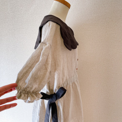 ビスケット衿のリネンワンピース(５分袖)＊ナチュラル×ブラック 12枚目の画像