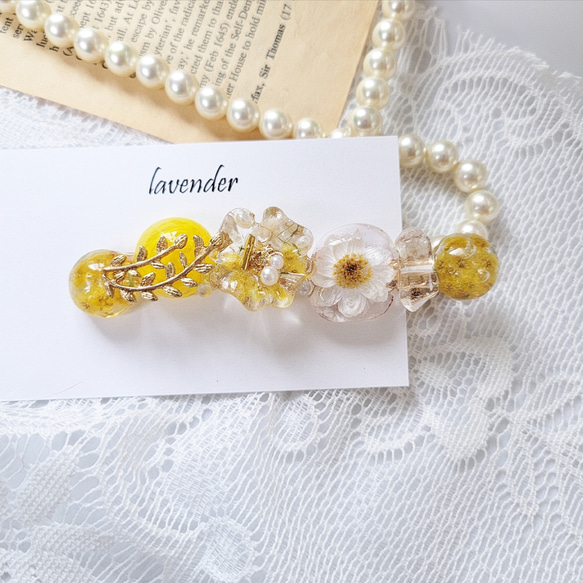 個性的ミモザと花かんざしレジンヘアクリップ83 ヘアクリップ