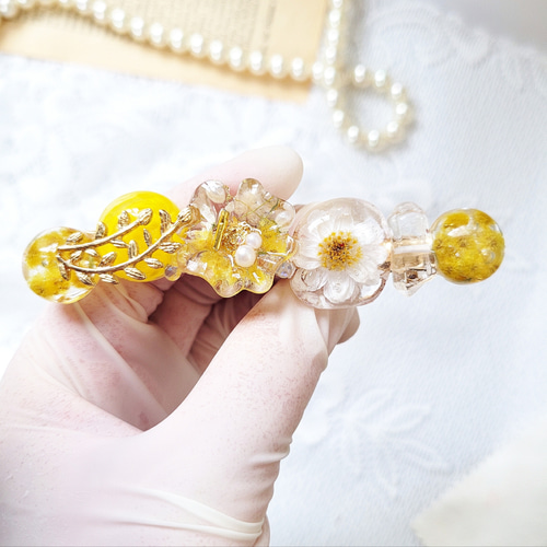 個性的ミモザと花かんざしレジンヘアクリップ83 ヘアクリップ