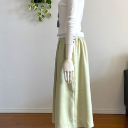 【完成品】5号 ロングギャザースカート(パステル黄緑　71.5㎝丈） 3枚目の画像