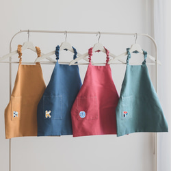 綿麻生地の丈夫なエプロン三角巾セット キッズ リバティワッペンで